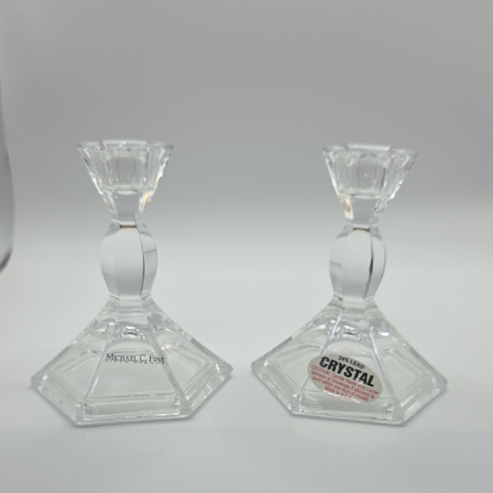 Michael Fina Crystal Candle Holders - Clear Elegance